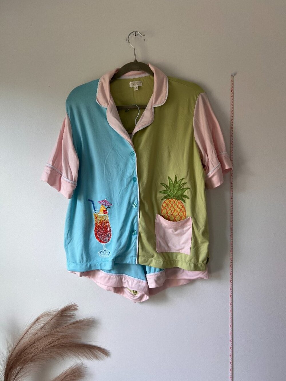 Beauty Sleep Social Pineapple Party Pajama Set M Tropical Colorblock WORN ONCE